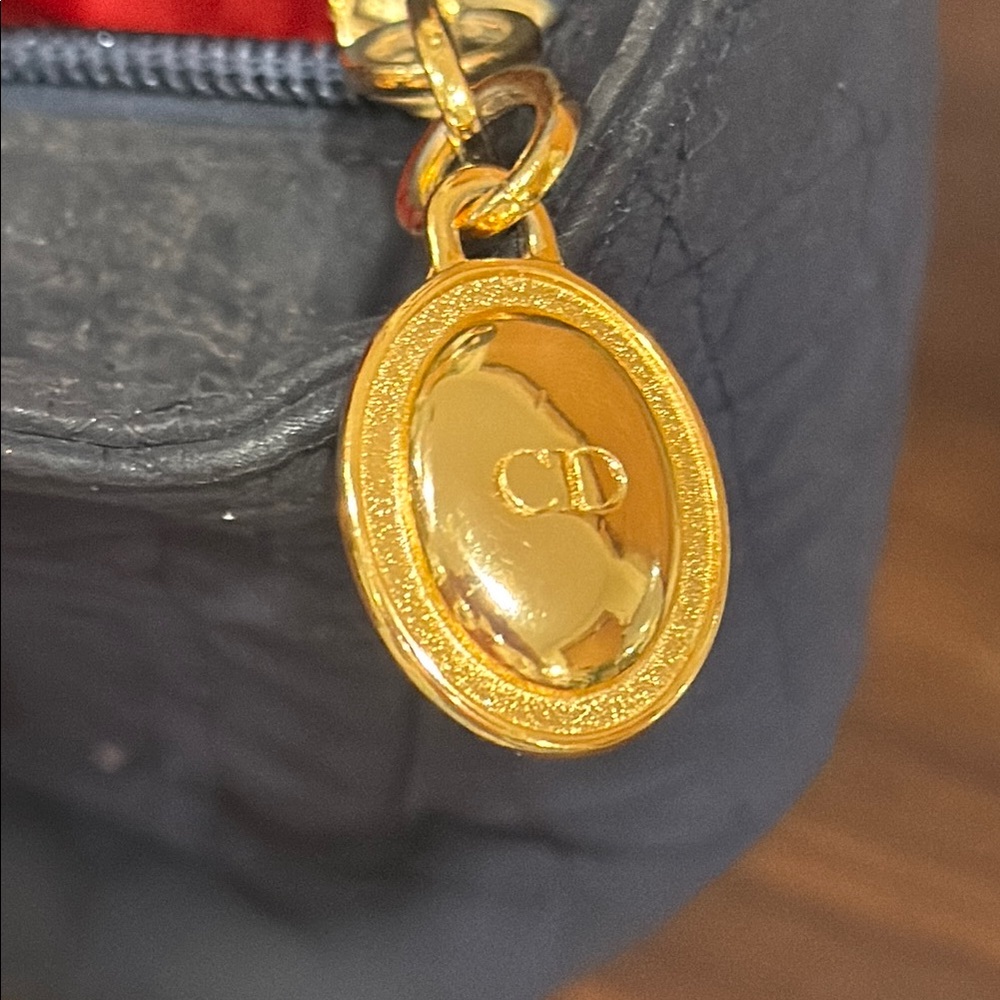 Dior ‘Lady Dior’ Navy Blue and Gold Hand Bag with Iconic Charm - Picture 4 of 10